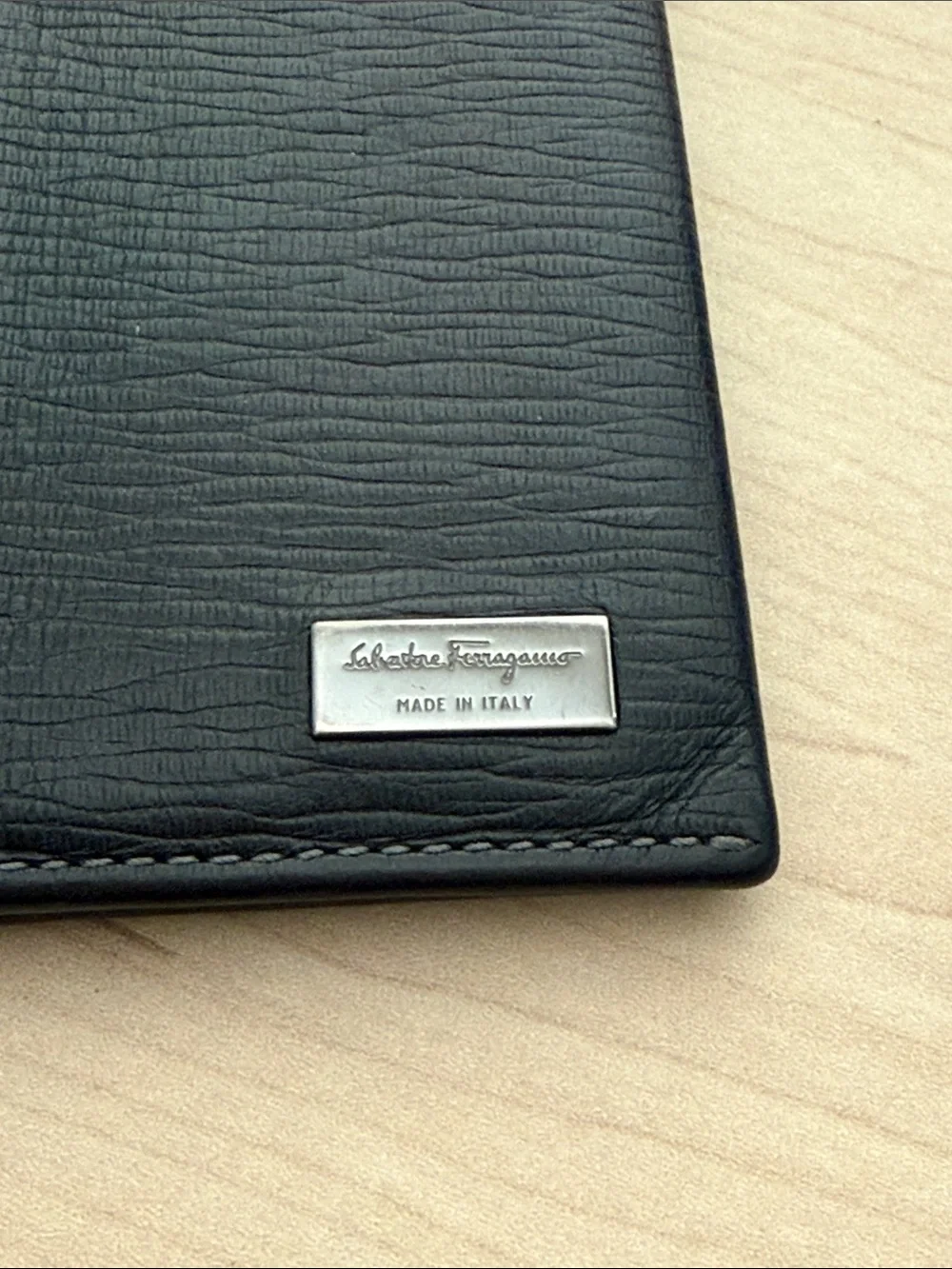 Salvatore Ferragamo Black Textured Leather Card Wallet with Metal Logo